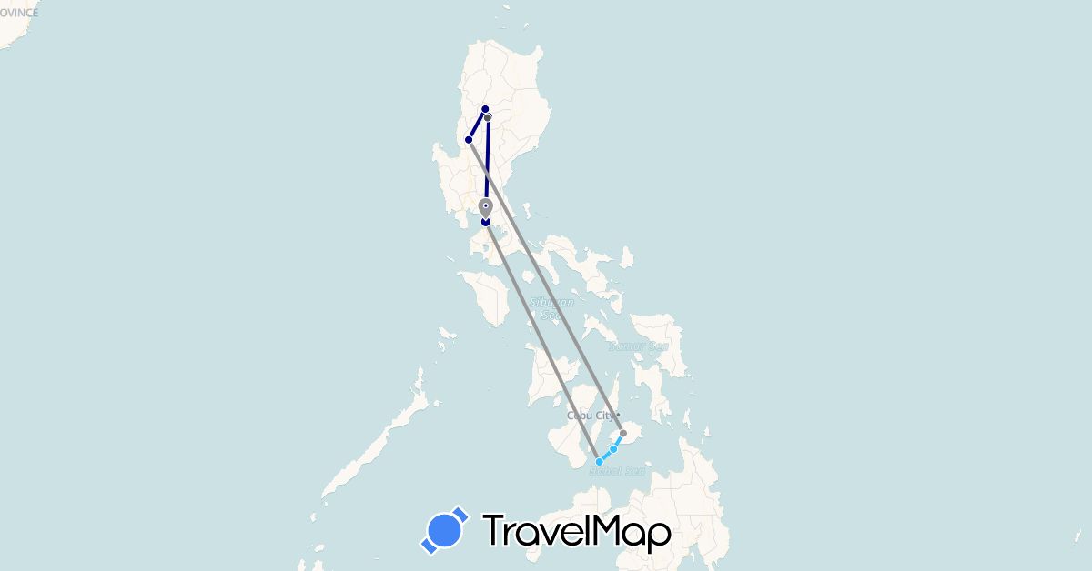 TravelMap itinerary: driving, plane, boat, motorbike in Philippines (Asia)